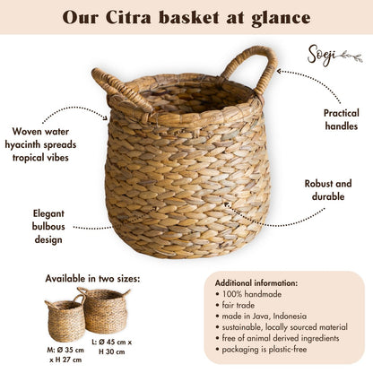 CITRA Ronde Wasmand – Boho Opslagmand van Waterhyacint | 2 Maten