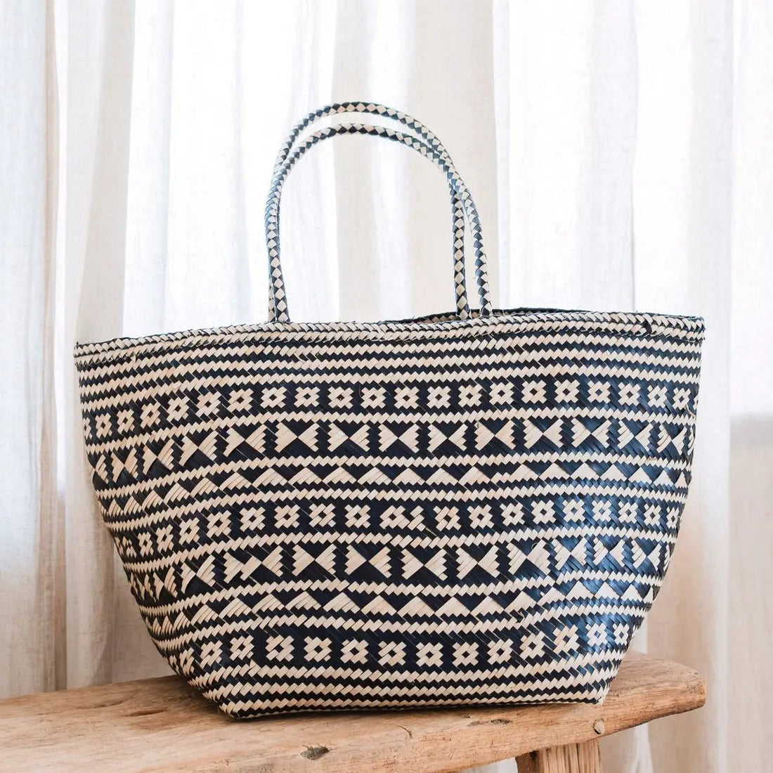 Boho Tote Bag KIDUL – Zeegras Zomertas, Zwart